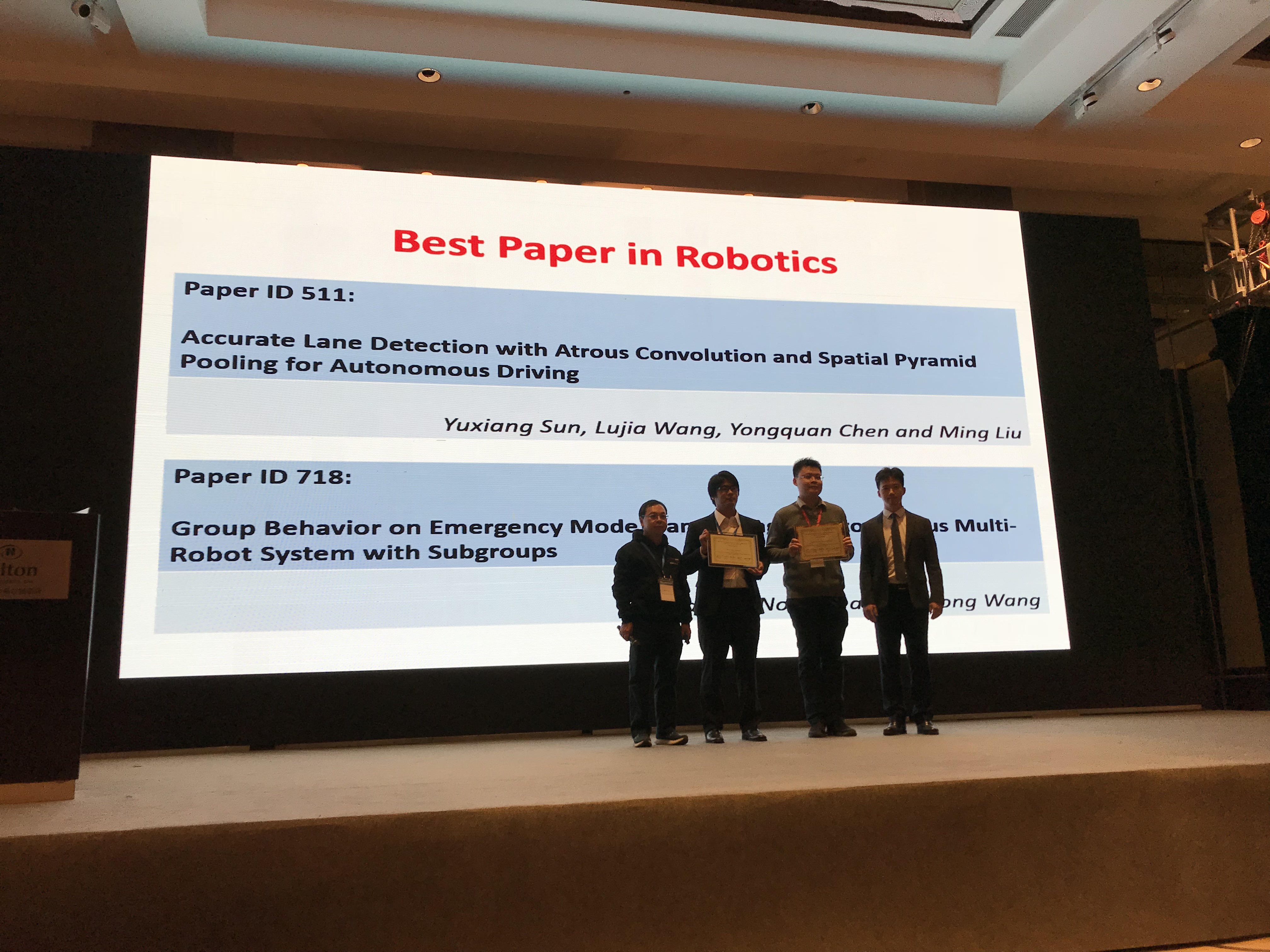 Dr. Yuxiang Sun received the Best Paper Award in IEEE-ROBIO 2019 conference